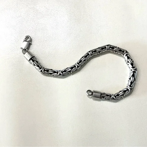 925 Sterling Silver Round King Chain Bracelet, Byzantine 8 1/2” 5mm